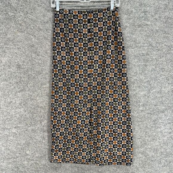 Express Skirt Women 1/2 Black Plaid Maxi Long Zipper High Rise Lined Rayon - Picture 2 of 7